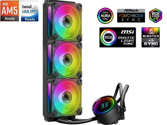 360 CPU Liquid Cooler,Water Cooler with Temperature Display Screen,360 Radiator ARGB & PWM