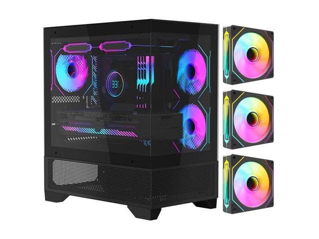 MATX-SLIM/ITX Gaming PC Cases with 3x120MM ARGB fans Preinstalled,itx case, 270° Full View