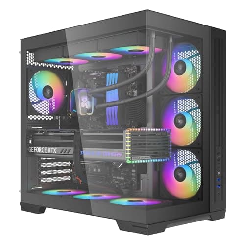 SAMA V52 PC Case with 7 ARGB Fans and Hub, Full View Tempered Glass Mid Tower Gaming Case