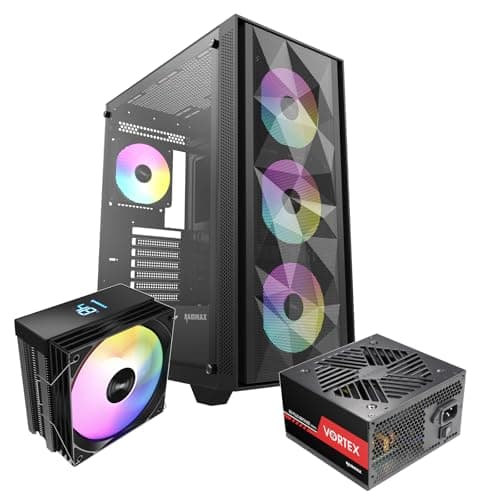 RAIDMAX V ARGB ATX Mid Tower Gaming Bundle, Mesh High-Airflow Front Panel, 4X 120 ARGB Fan