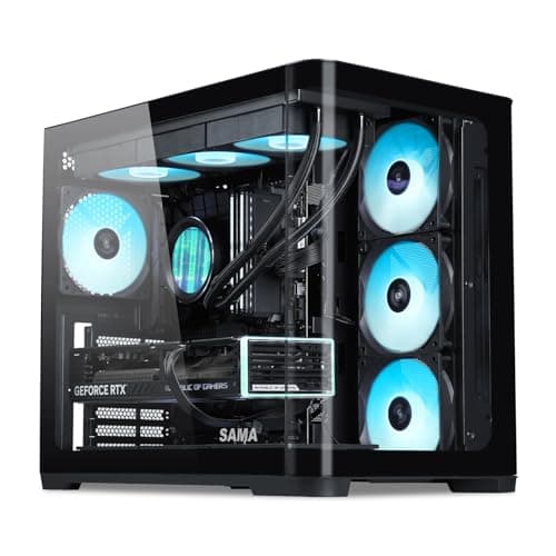 SAMA V60 Mid Tower PC Case, Curved Tempered Glass Panel, 7×120mm ARGB PWM Fans with Fan Hu