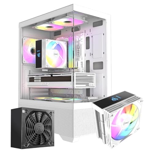 Raidmax i802 Vibe Series ATX Mid Tower Gaming Case Bundle – Tempered Glass Side Panel, Inc